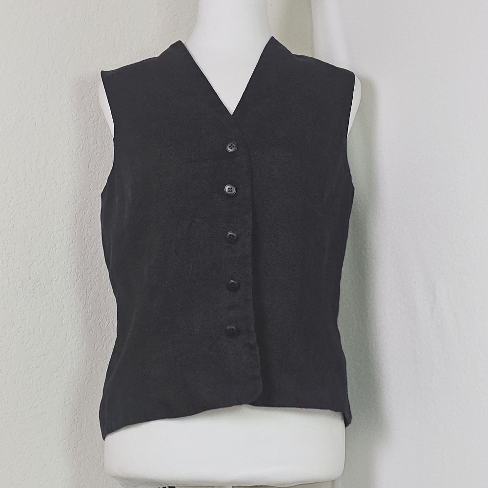 Talbots Irish Linen Womens Black Button Down Vest Sz 10